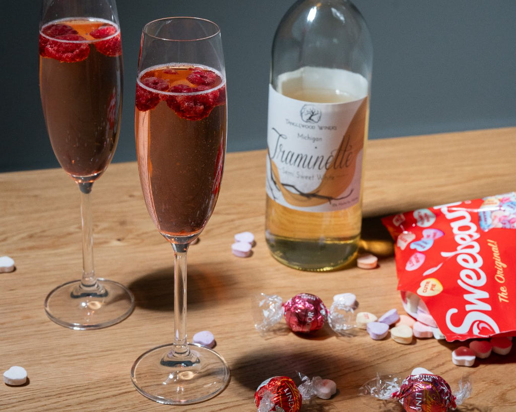 A White Wine Spritzer for Valentine's Day using Tanglewood Winery's semi-sweet Traminette.